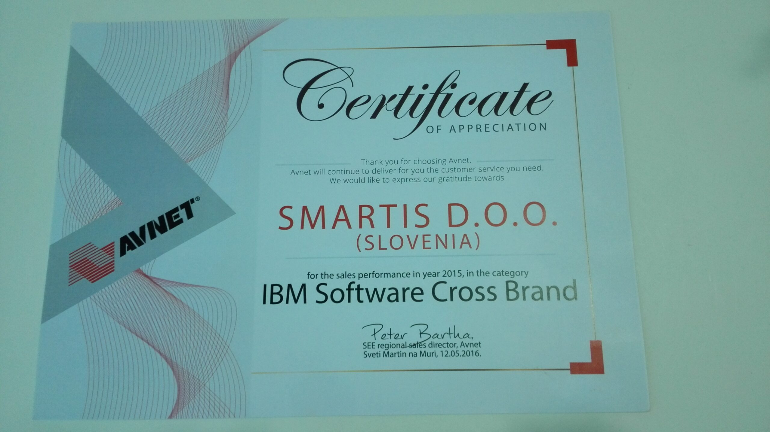 Certifikat Avnet SmartIS